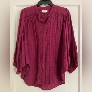Anthropologie Women's Burgundy Button-Up Top, L